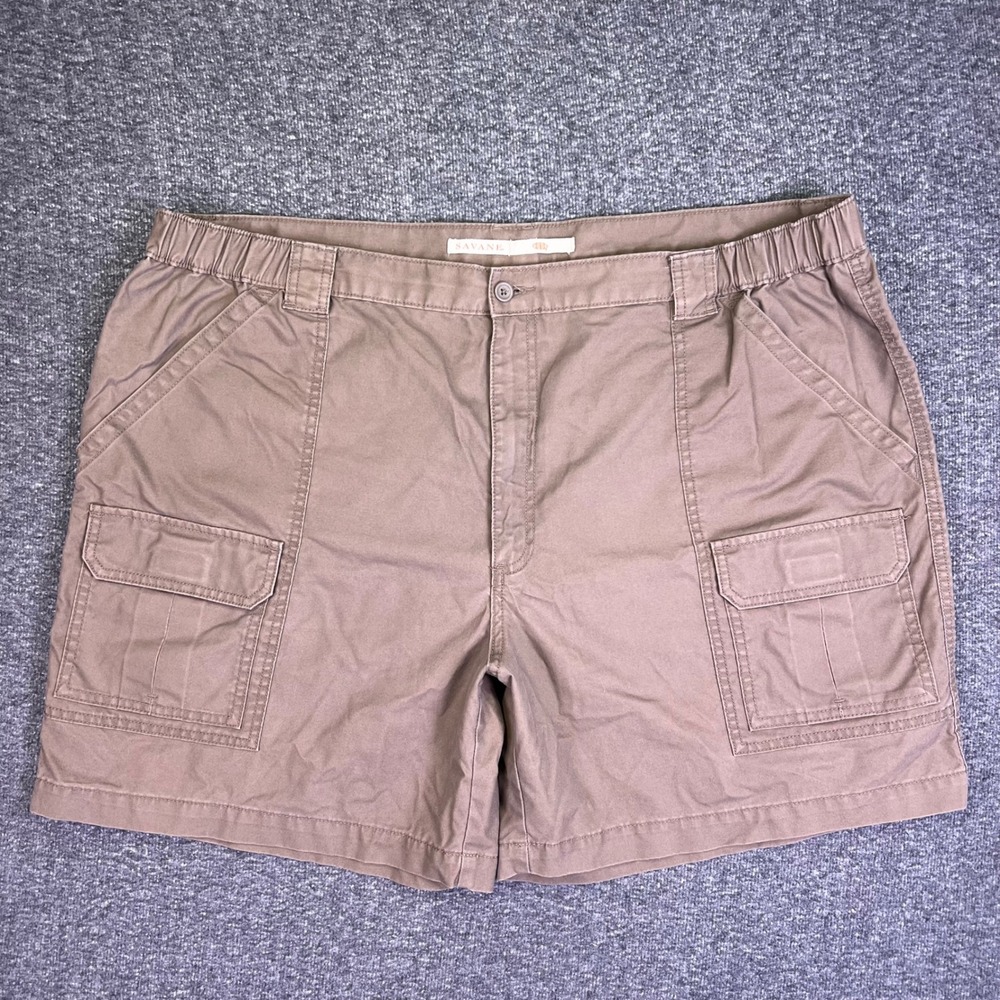Savane Cargo Shorts Men 44 Tan Yeast Casual Outdoor Elastic Waist Hiking Pockets